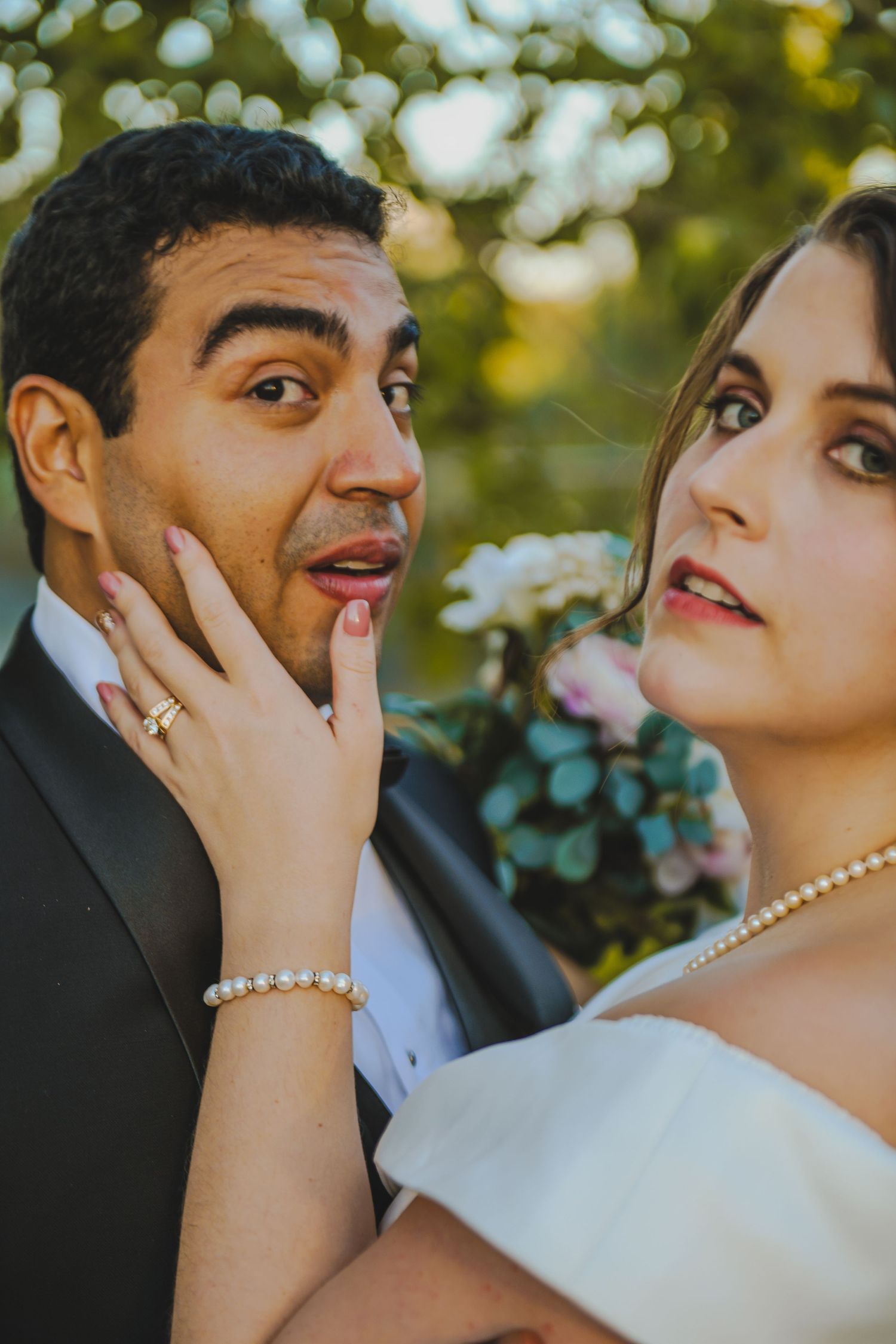 Playful Wedding Close Up Bride and Groom Goofy