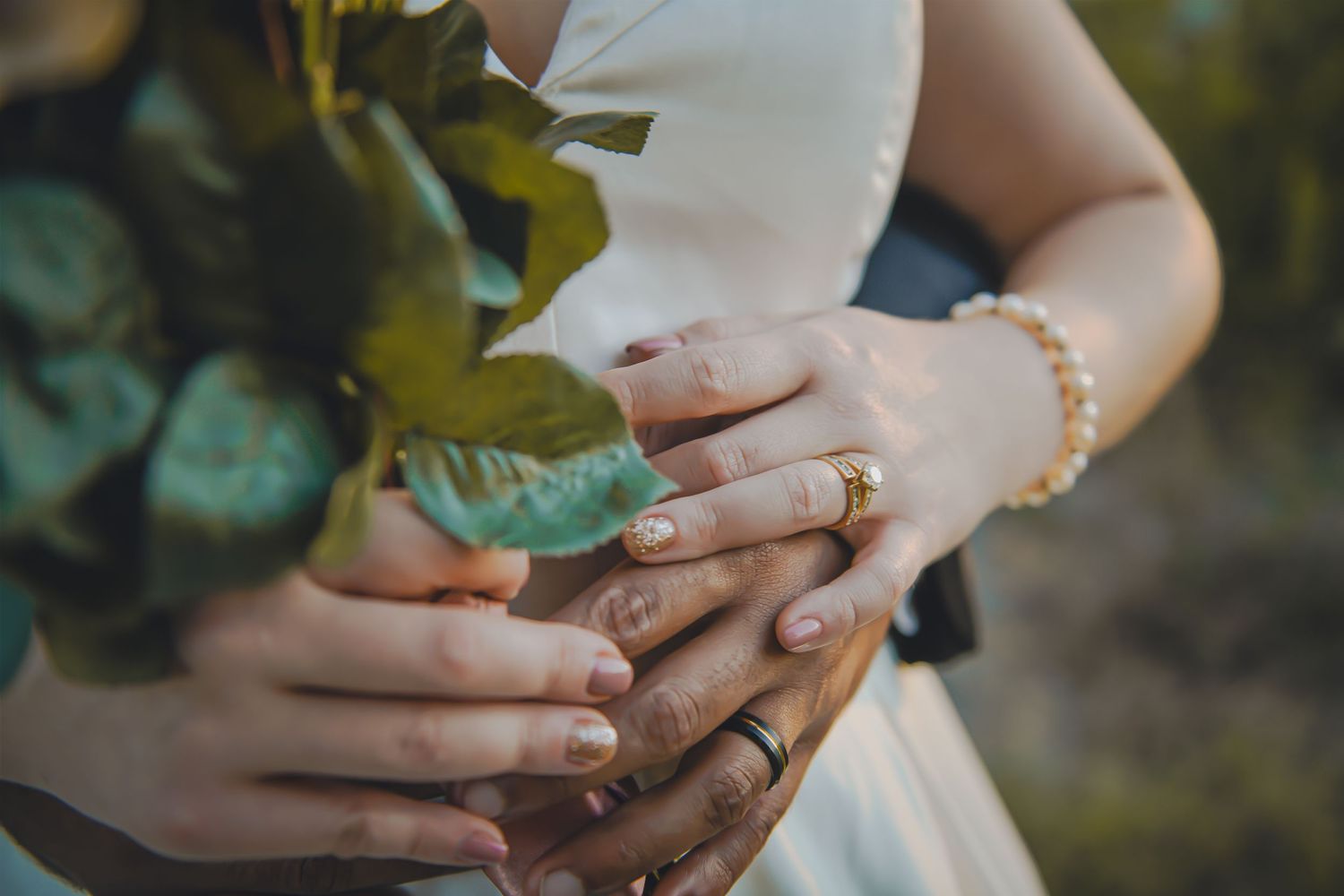 Wedding Ring Close Up Bridal Bouquet