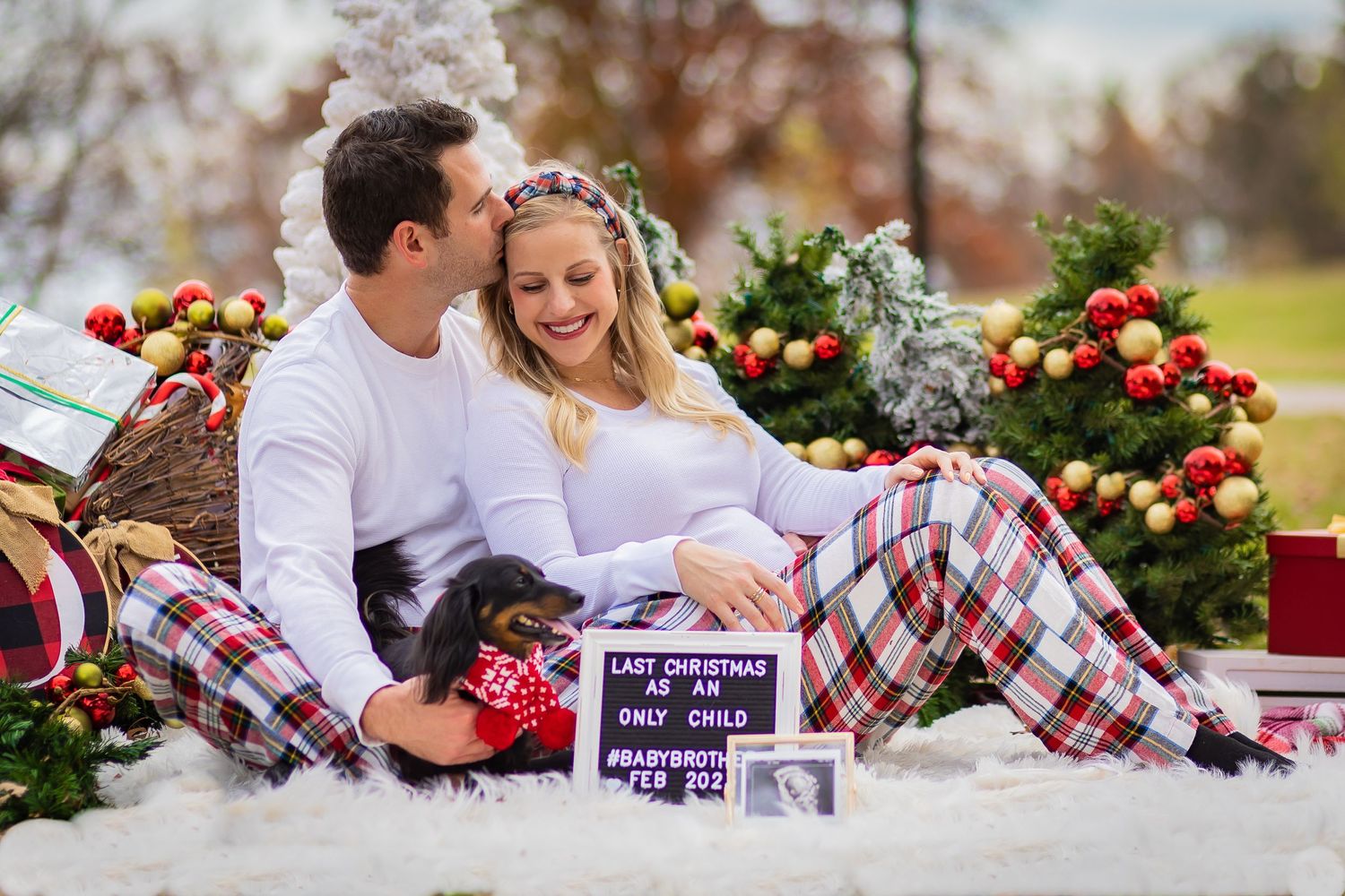 An adorable sweet moments of cuddles between two expecting parents
