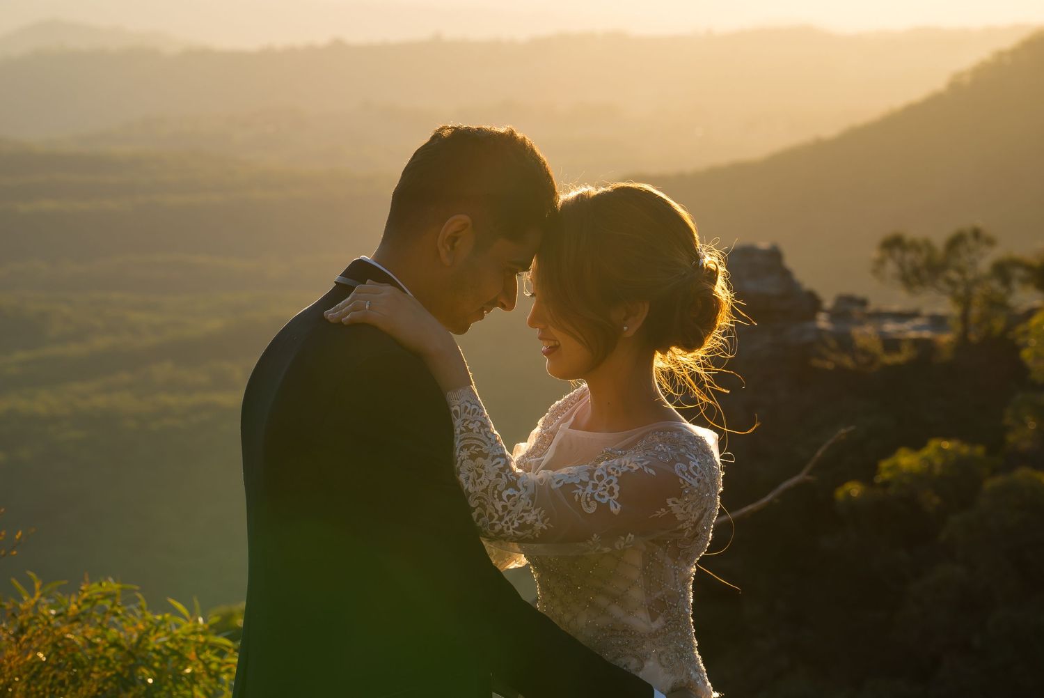 Bride and groom sharing their sunset view in Blue Mountain