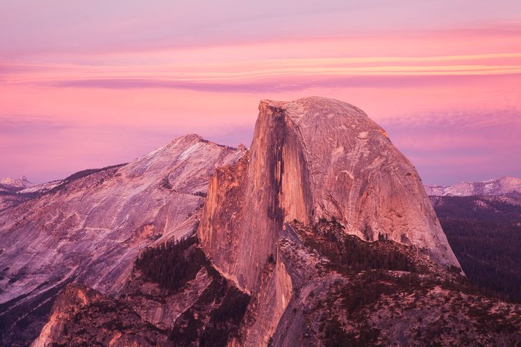 Half Dome at Sunset, Yosemite National Park, California, Pink Sky, Prints for Wall Art