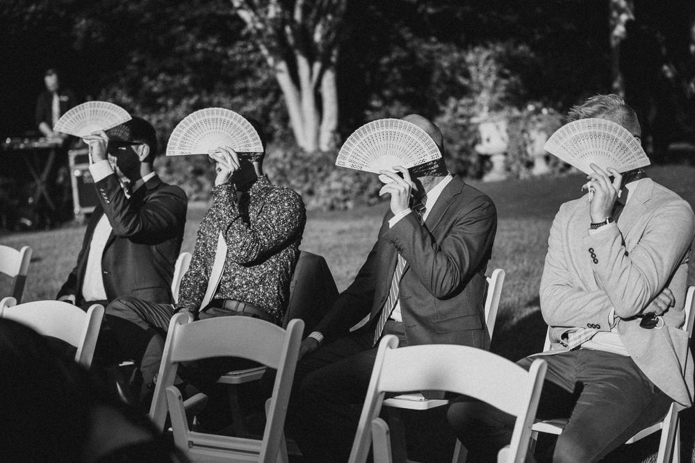 Guests at the wedding ceremony at Daniel Stowe Botanical Garden