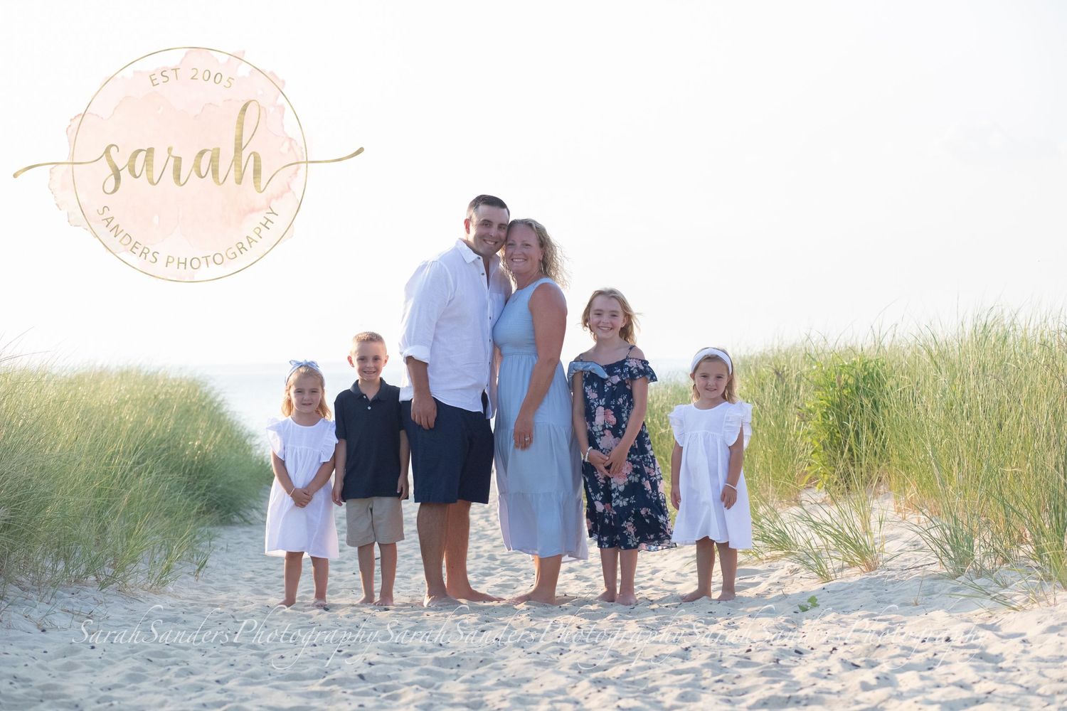 Family standing at the beach