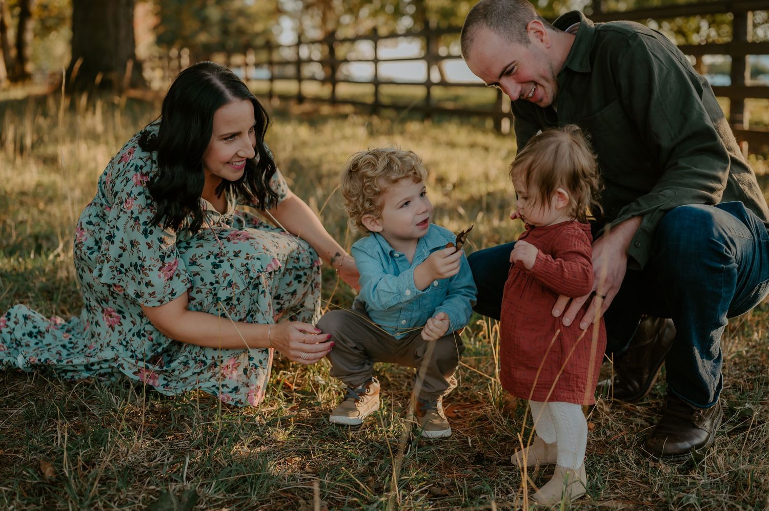Family kneels together