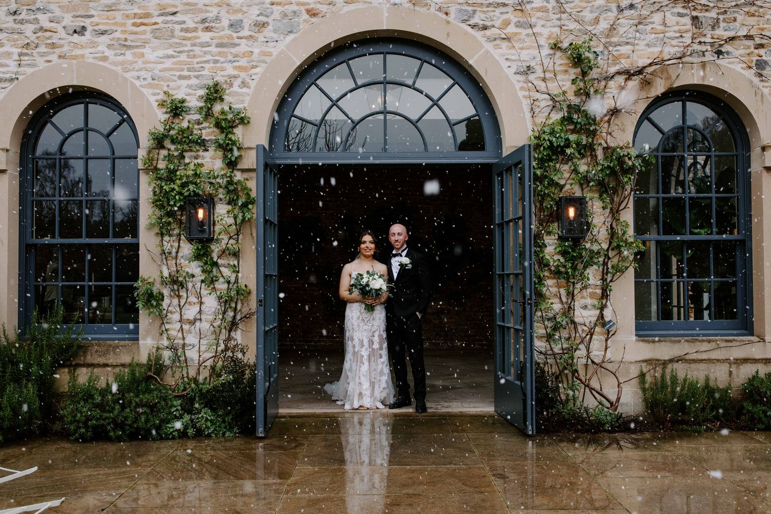 Fig House, Middleton Lodge, Richmond, Wall garden with couple when it snowed