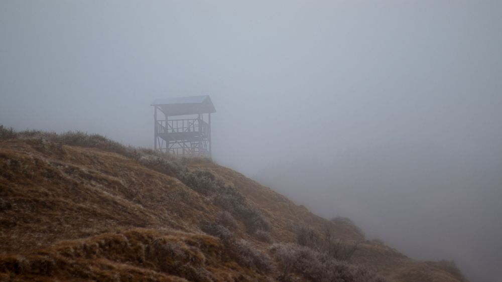 Foggy morning view near Phedi, Nepal
