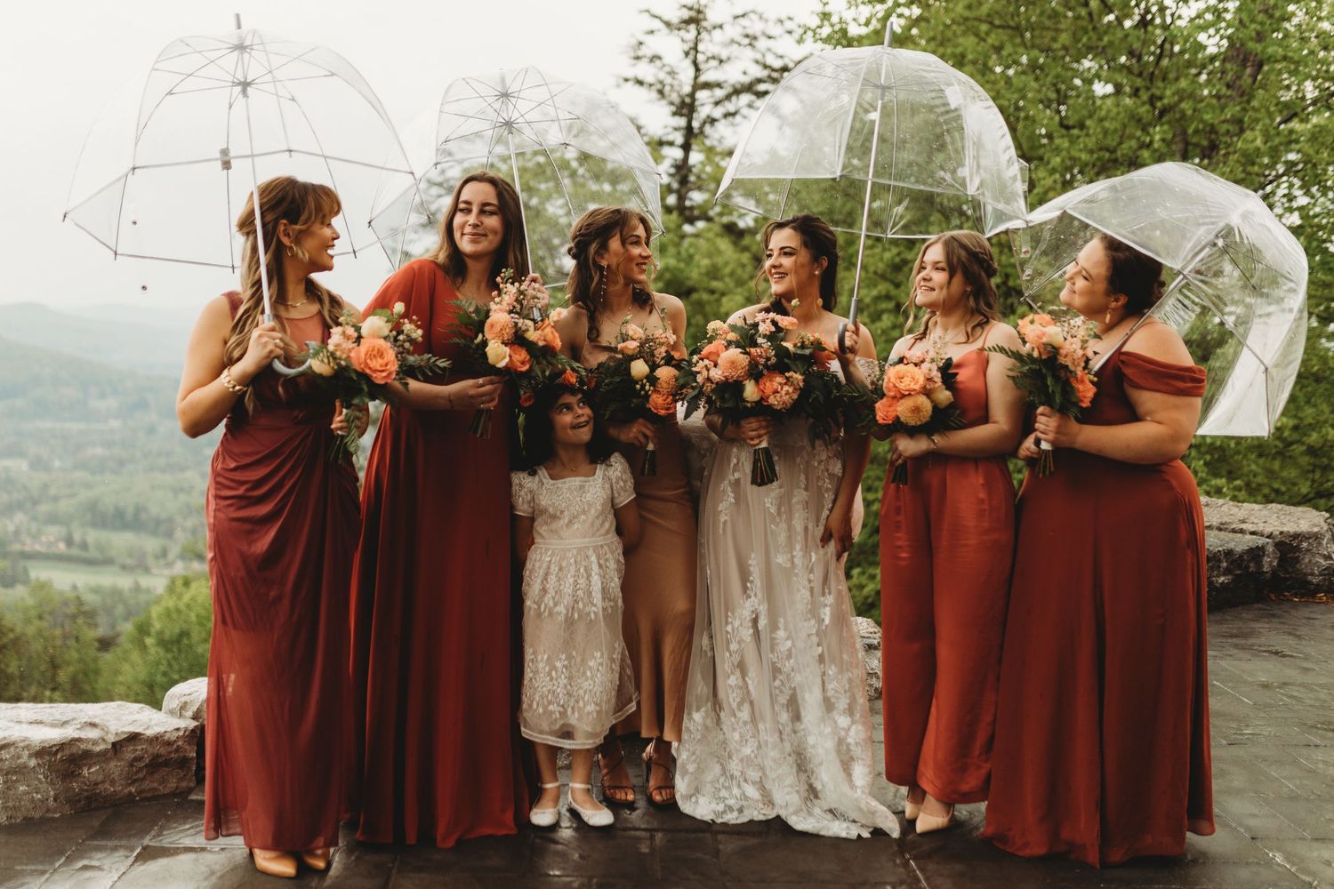 wedding bridal party rainy day Mont Tremblant