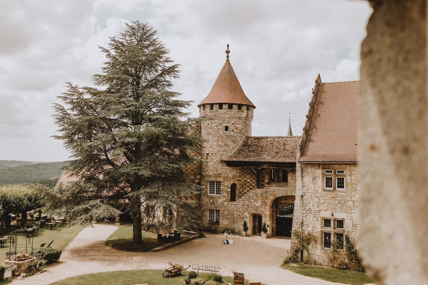 a view of Chateau de Hattonchatel in France, view from the inside courtyard.