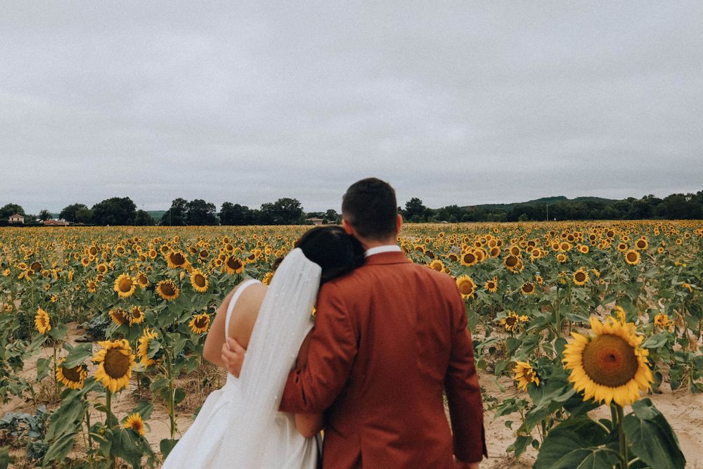 photo de mariage champs de tournesol