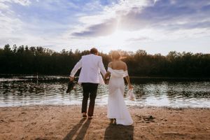 couple walk on beach