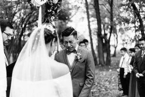 groom gets emotional during ceremony