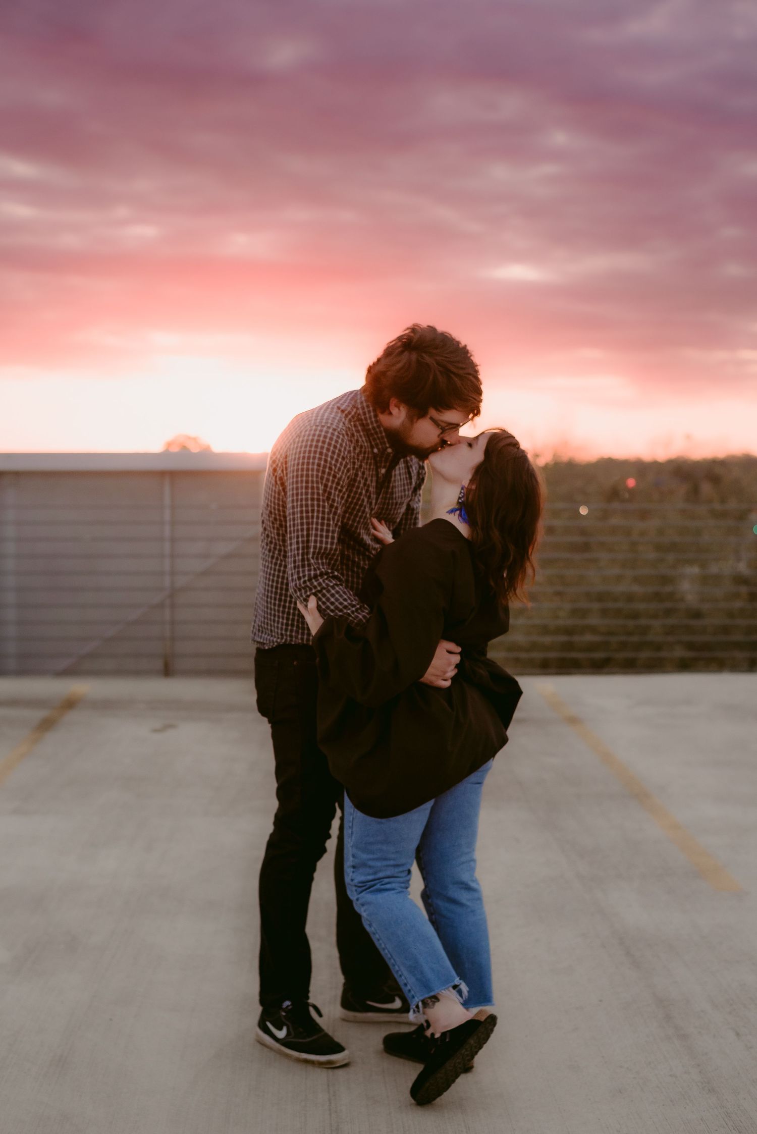 Katy Montoya Photography - Kenedy, Texas Photographer - Pink Sunset Rooftop Couples Session in Seguin, Texas