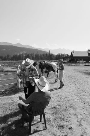 Cowboy Father and Daughter on Ranch Photo Art