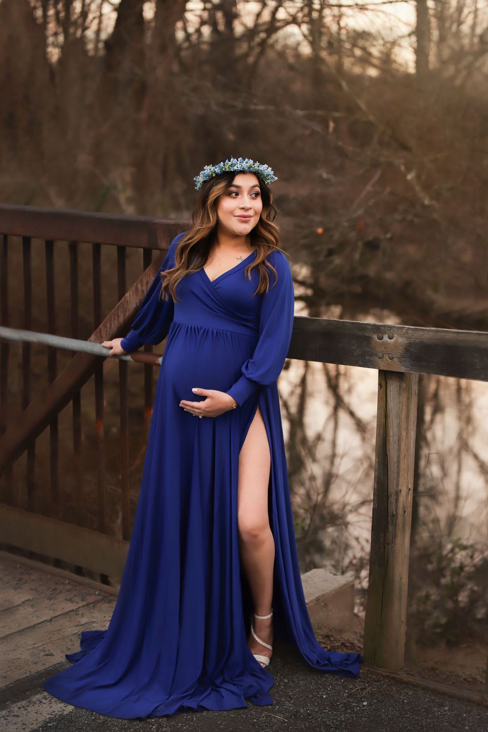 outdoor maternity portrait, baby boy, flower crown