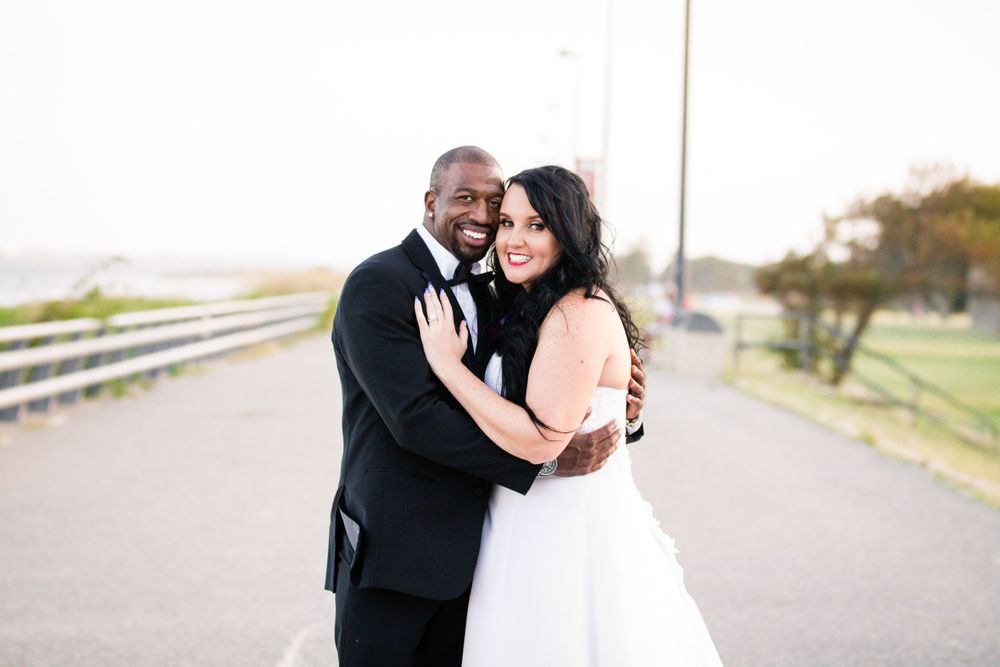 Interracial couple recently married at Fort Monroe located in Hampton, Virginia.