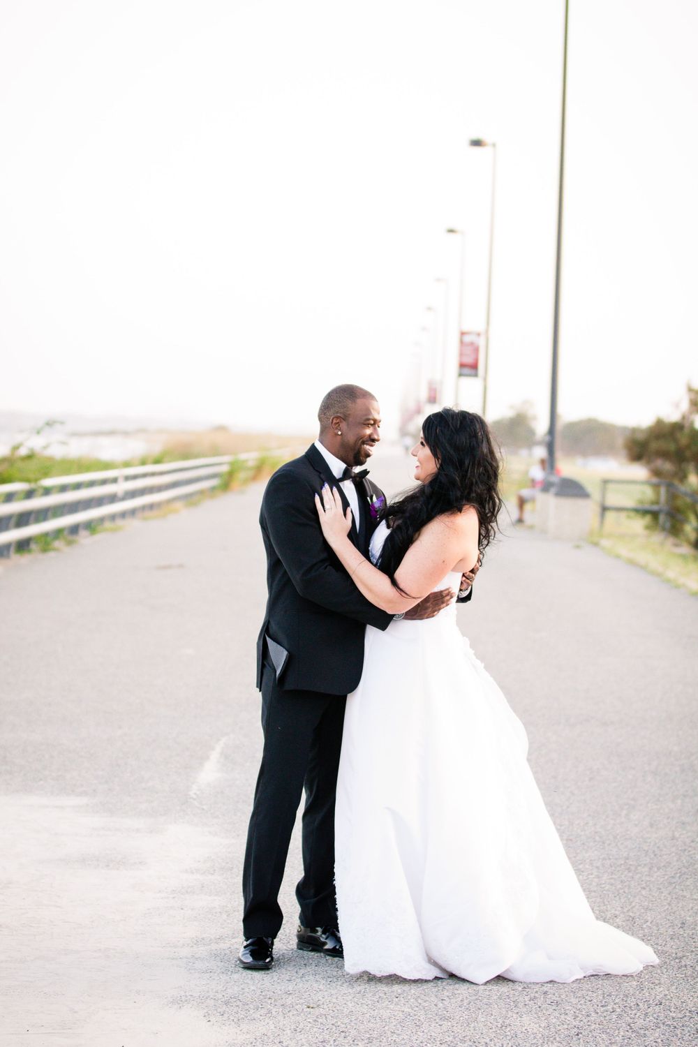 Interracial couple recently married at Fort Monroe located in Hampton, Virginia.