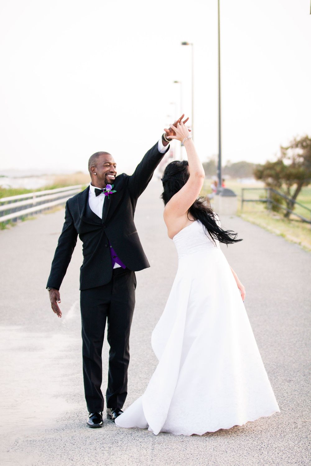 Interracial couple recently married at Fort Monroe located in Hampton, Virginia.