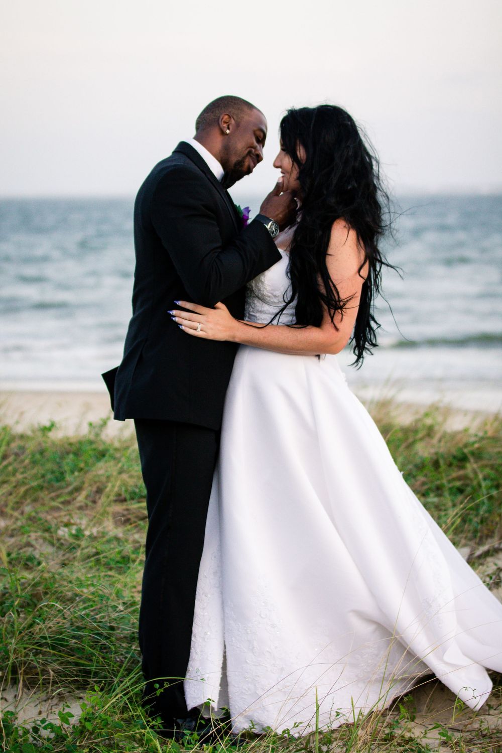 Interracial couple recently married at Fort Monroe located in Hampton, Virginia.