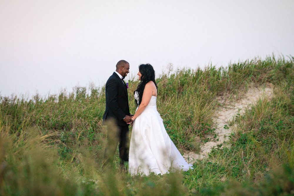 Interracial couple recently married at Fort Monroe located in Hampton, Virginia.