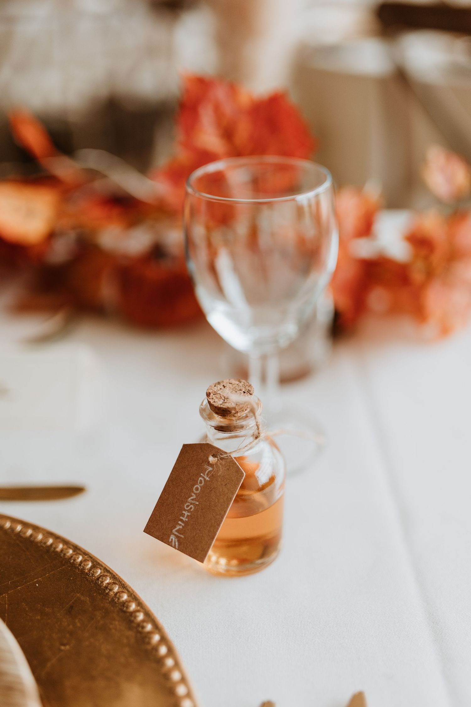 Home made moonshine as a wedding favour
