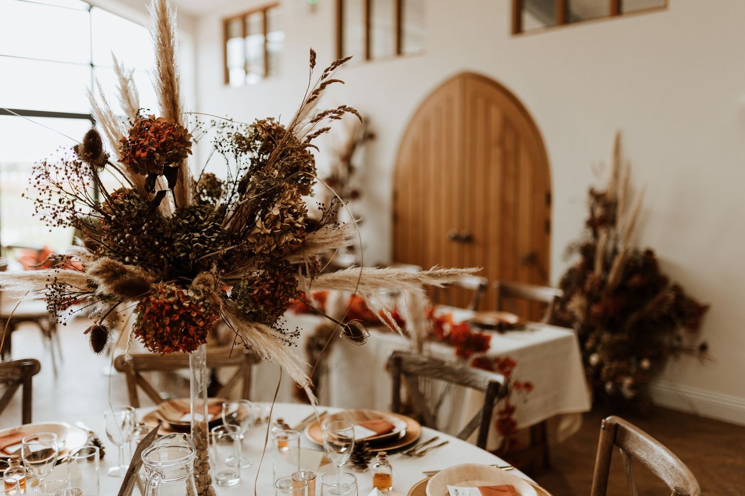 Dried hydrangeas used for wedding florals