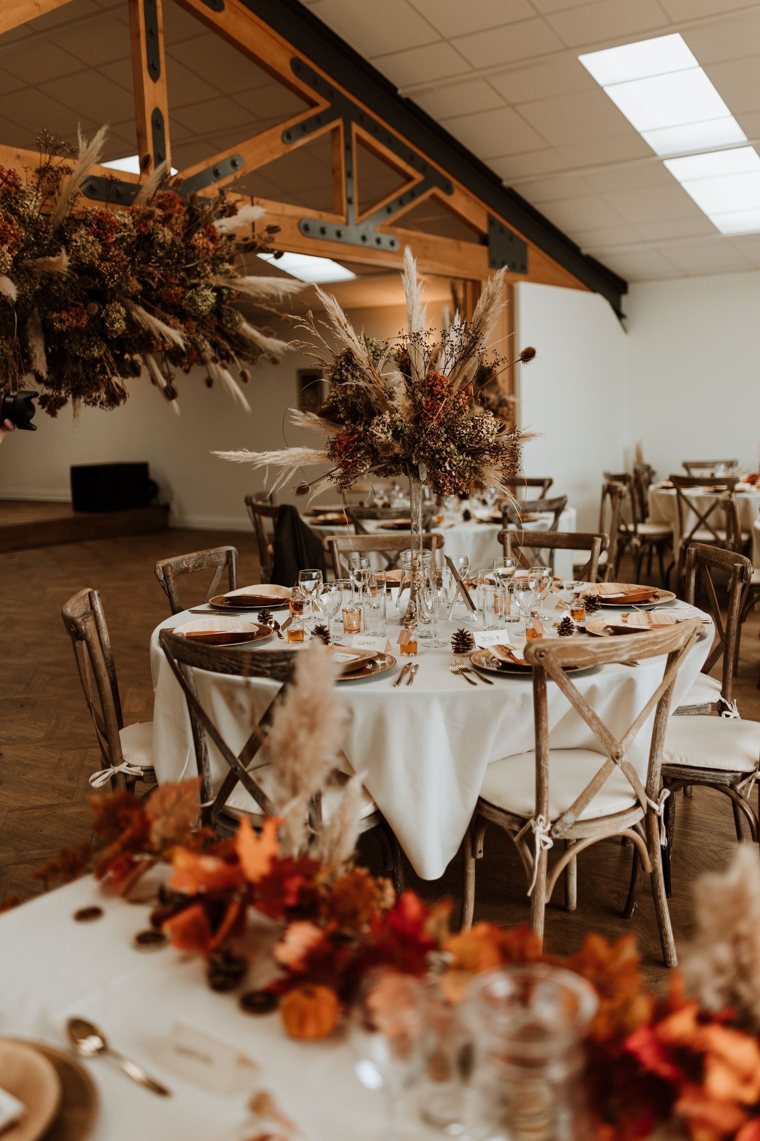 Autumnal themed pampas cloud for wedding decoration