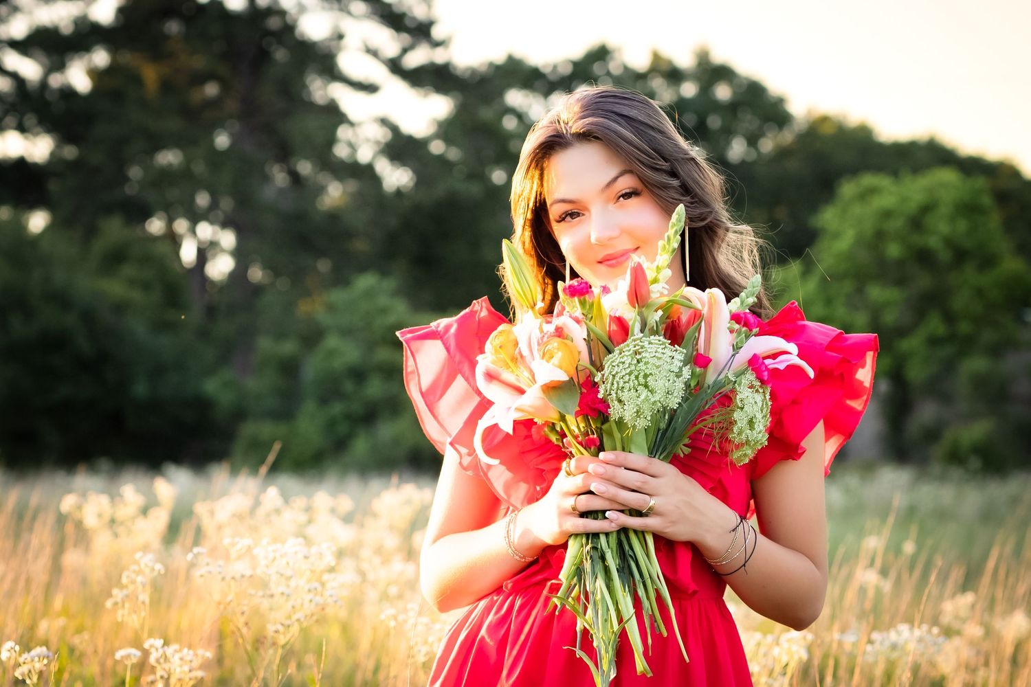 Senior photo session with flowers in cypress texas