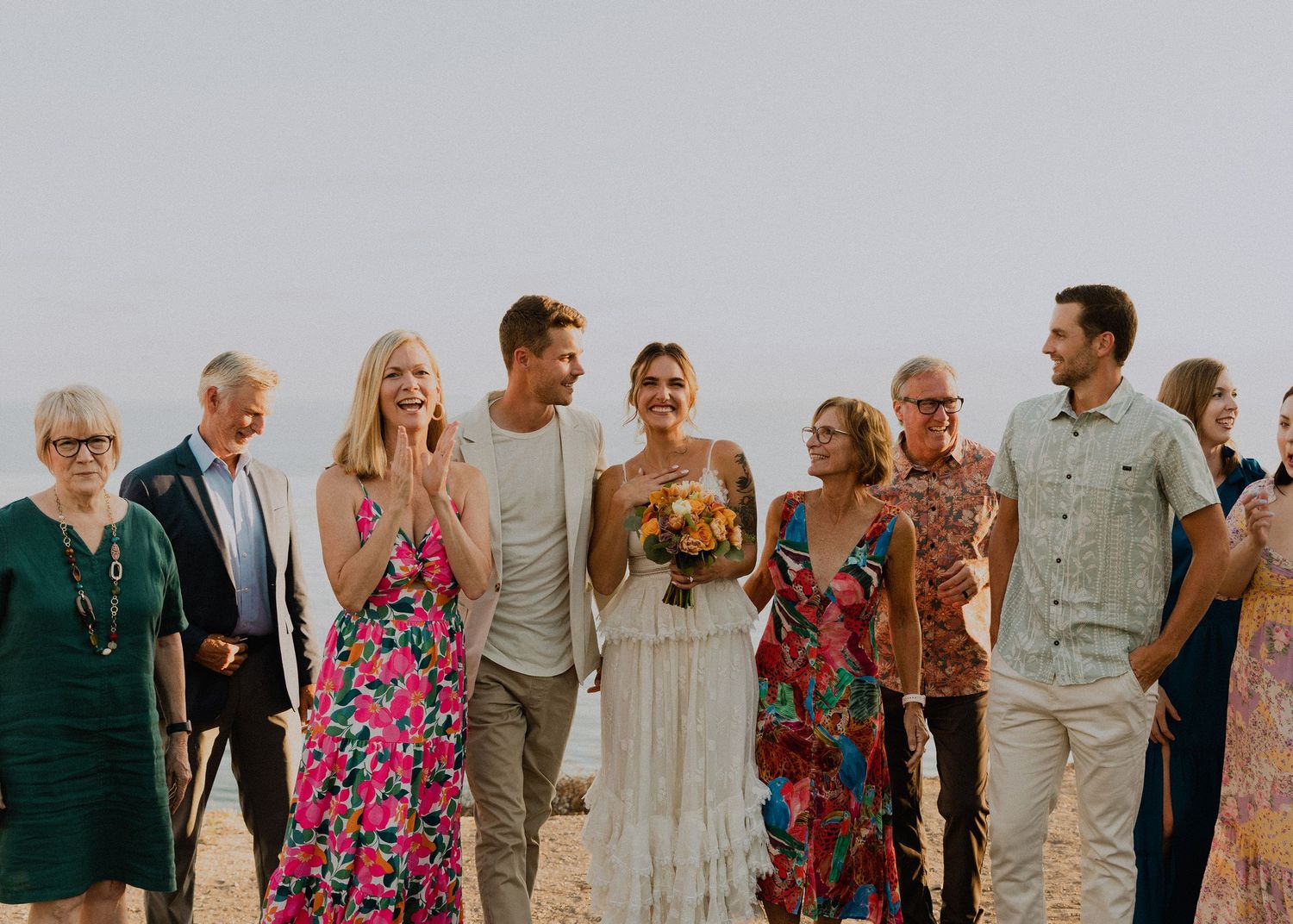 Group photo in Palos Verdes cliffs wedding overlooking the ocean