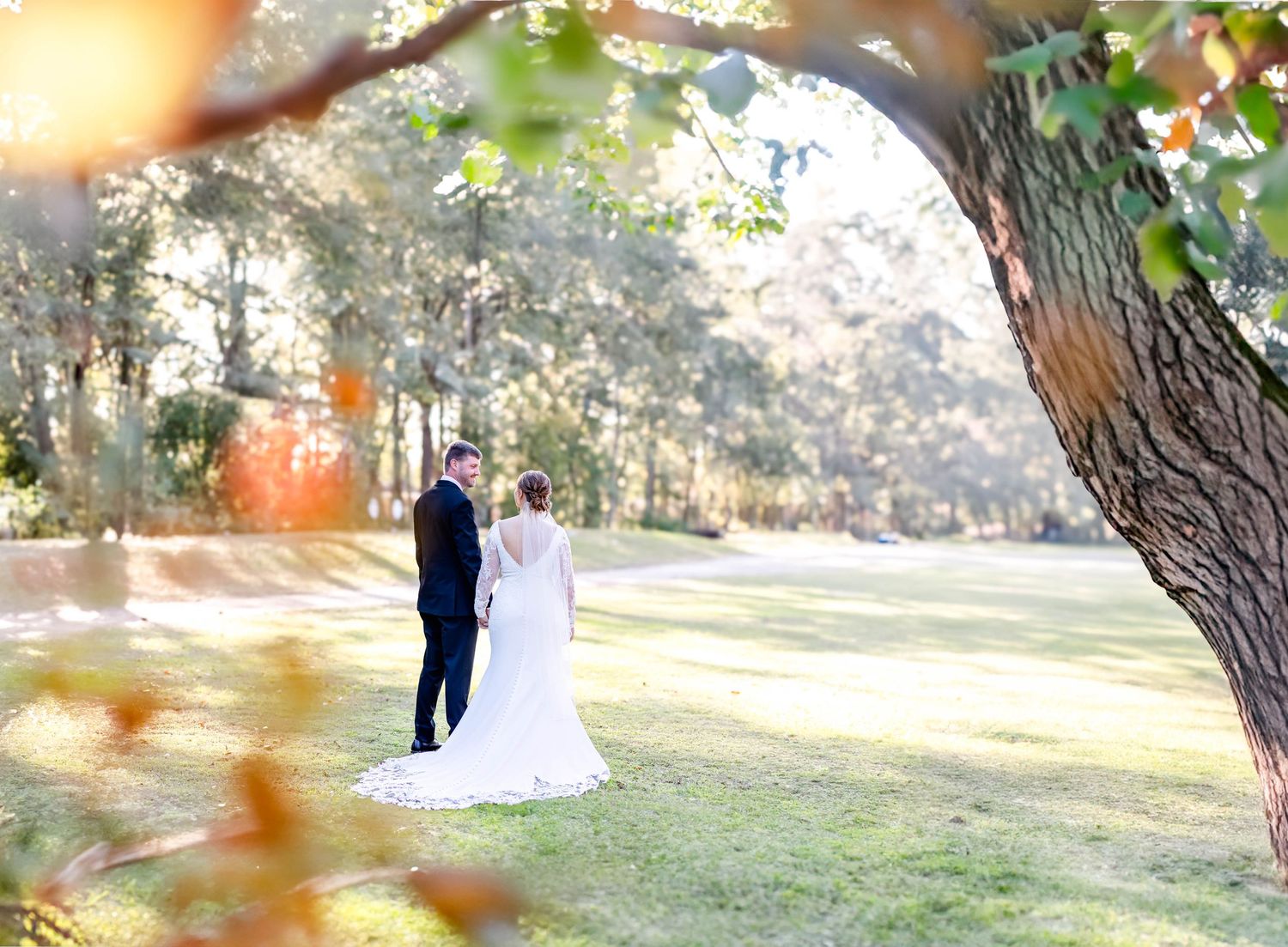 bride and groom walk