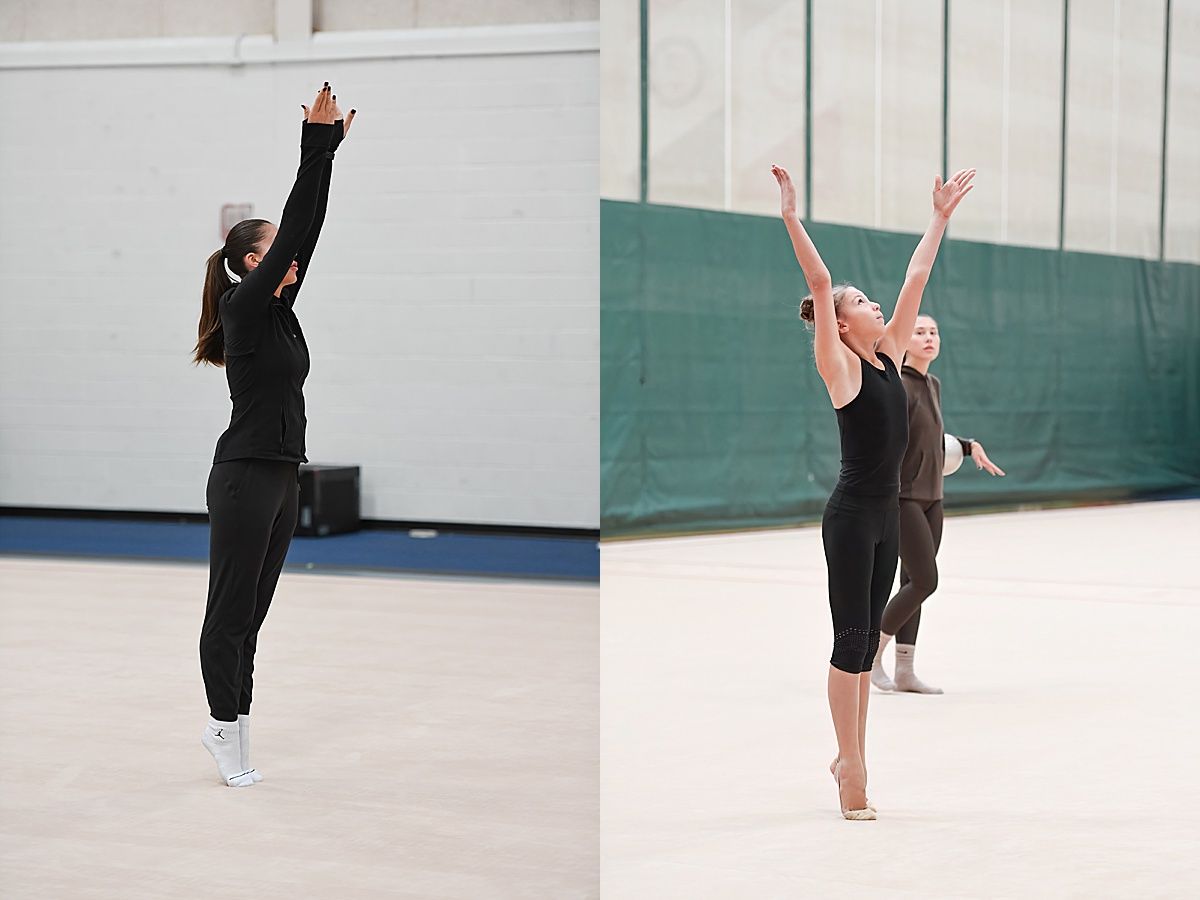 Karina Lykhvar teaching rhythmic gymnastics throws
