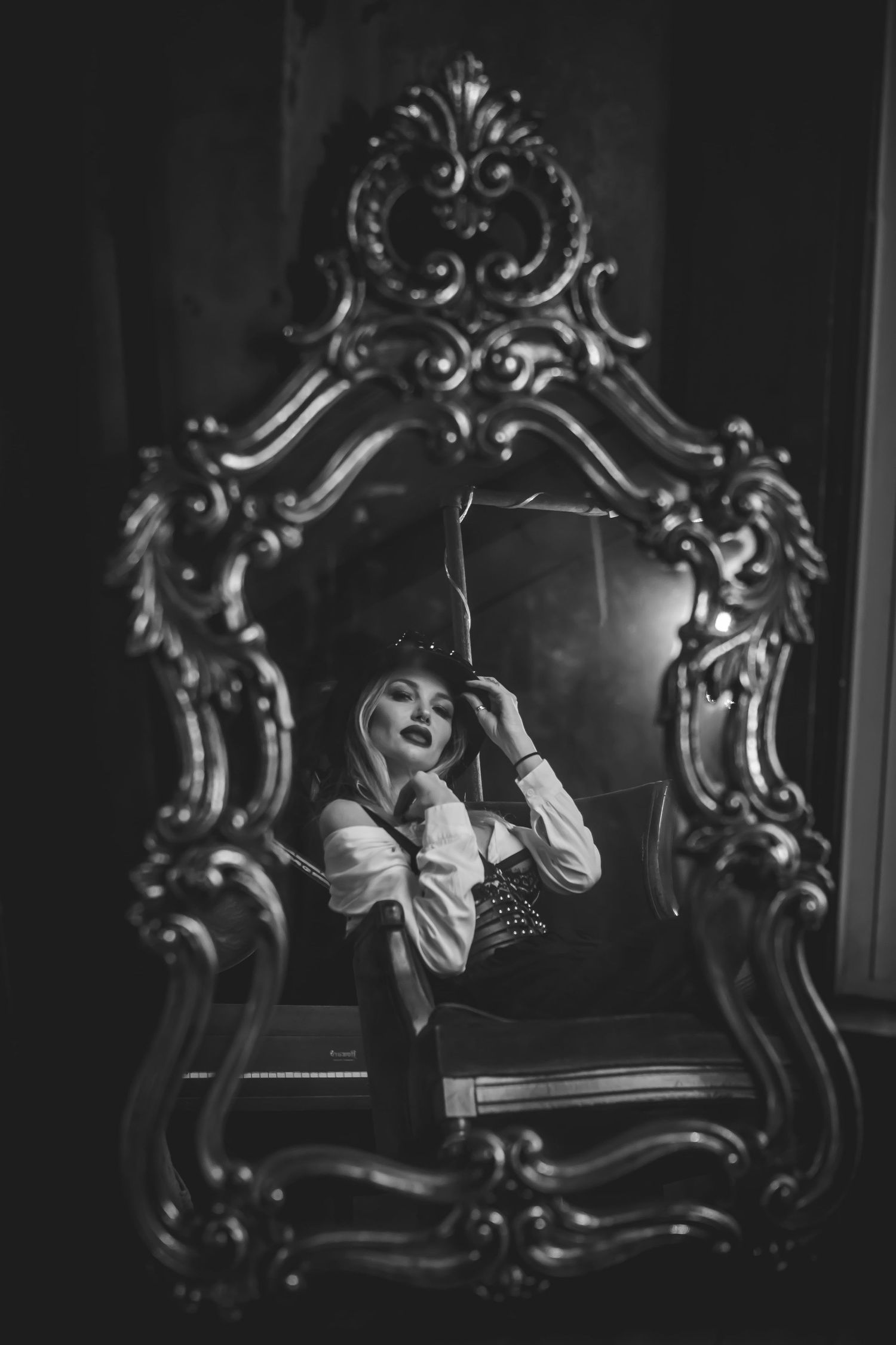 fashion styled session with model steam punk black and white