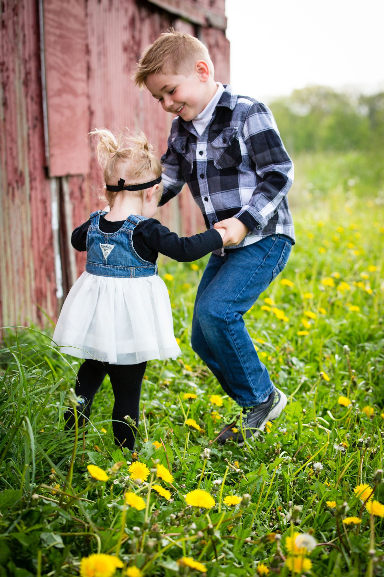 Family pictures in field