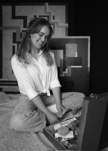 Black and white portrait of woman seated in studio, North Vancouver photographer