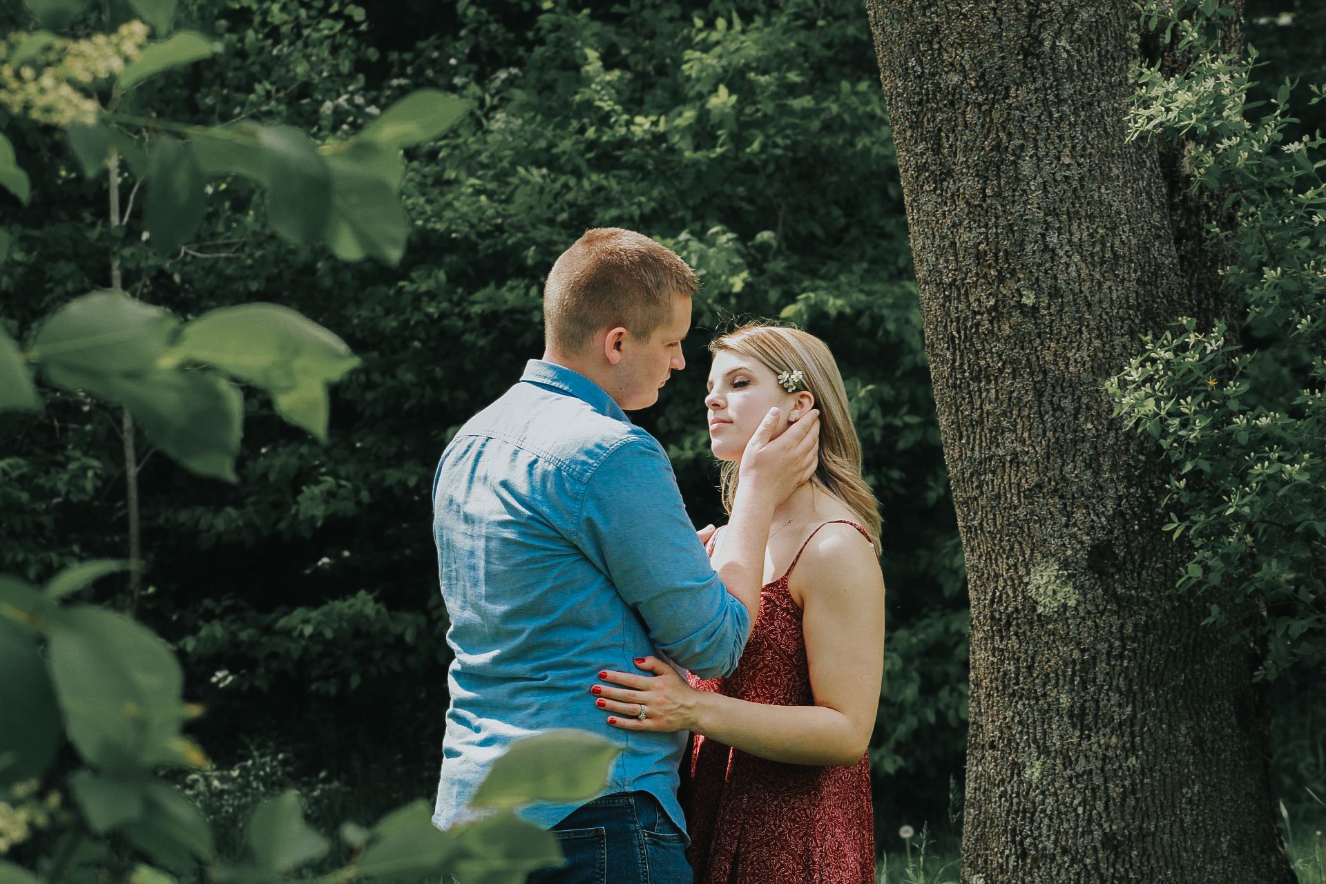 engaged couple at hope lake in virgil, ny