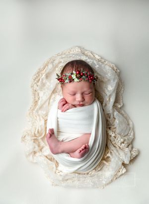 newborn photography, newborn holiday portraits, swaddled newborn portrait