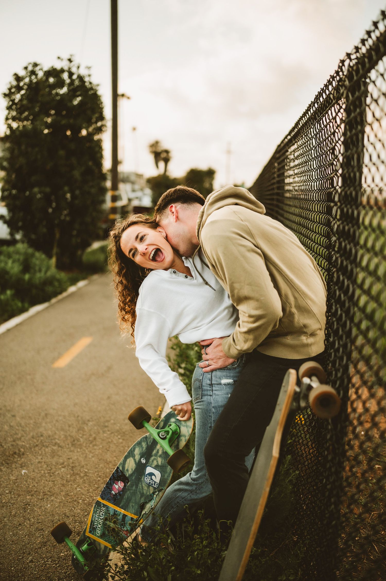 engagement session longboard surfboard skateboard
