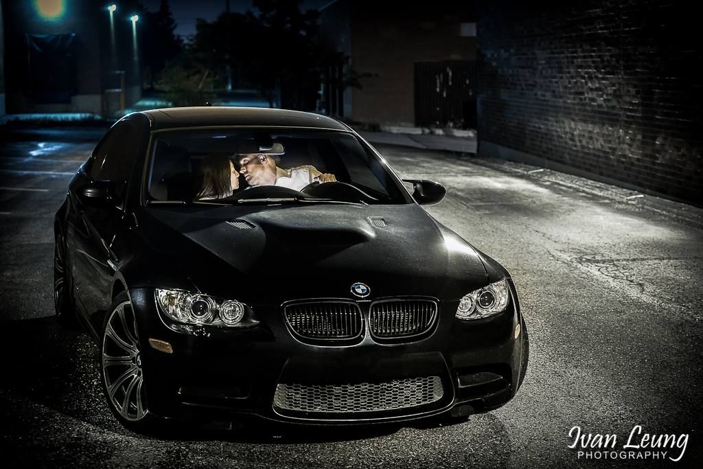 Creative unique interracial couples Engagement in their BMW