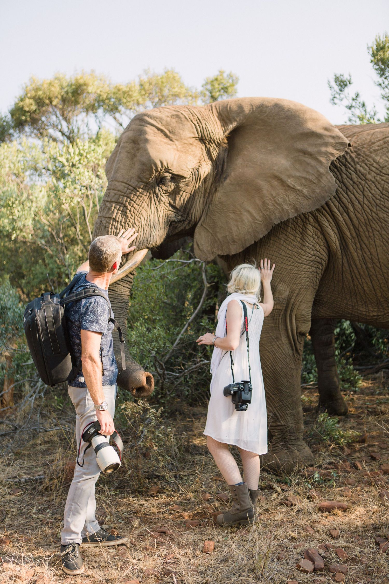 Steph & Elaine from Dust and Dreams Photography with African elephants.