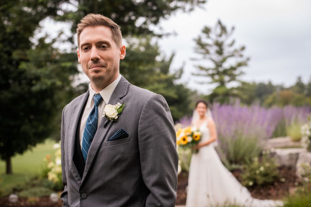 Bride and groom first look at Stratford Country Club wedding