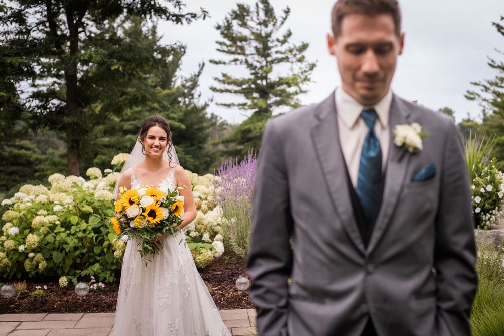 Bride and groom first look at Stratford Country Club wedding