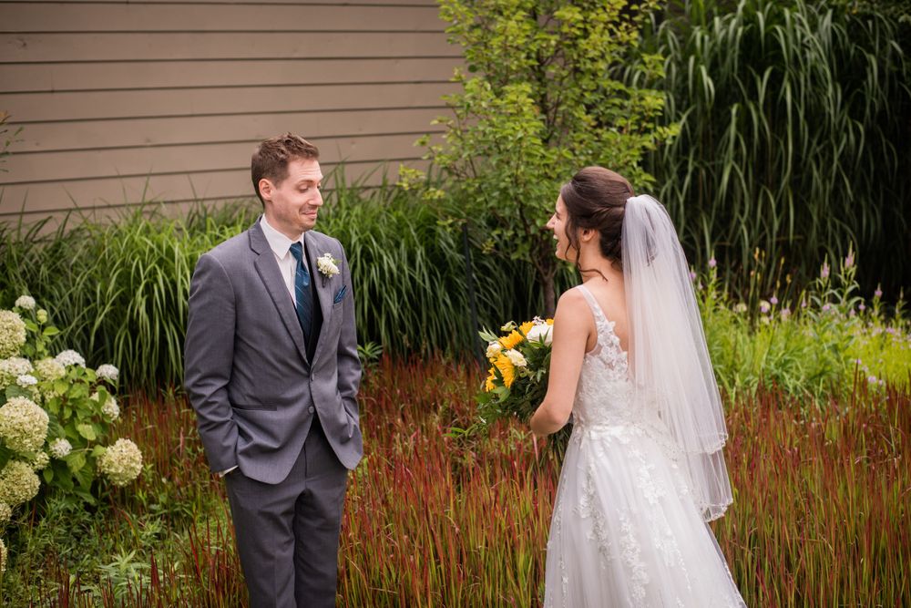 Bride and groom first look at Stratford Country Club wedding