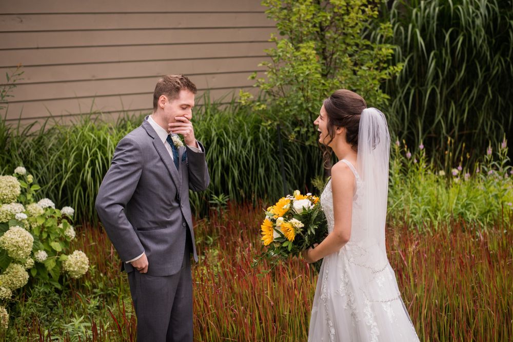 Bride and groom first look at Stratford Country Club wedding