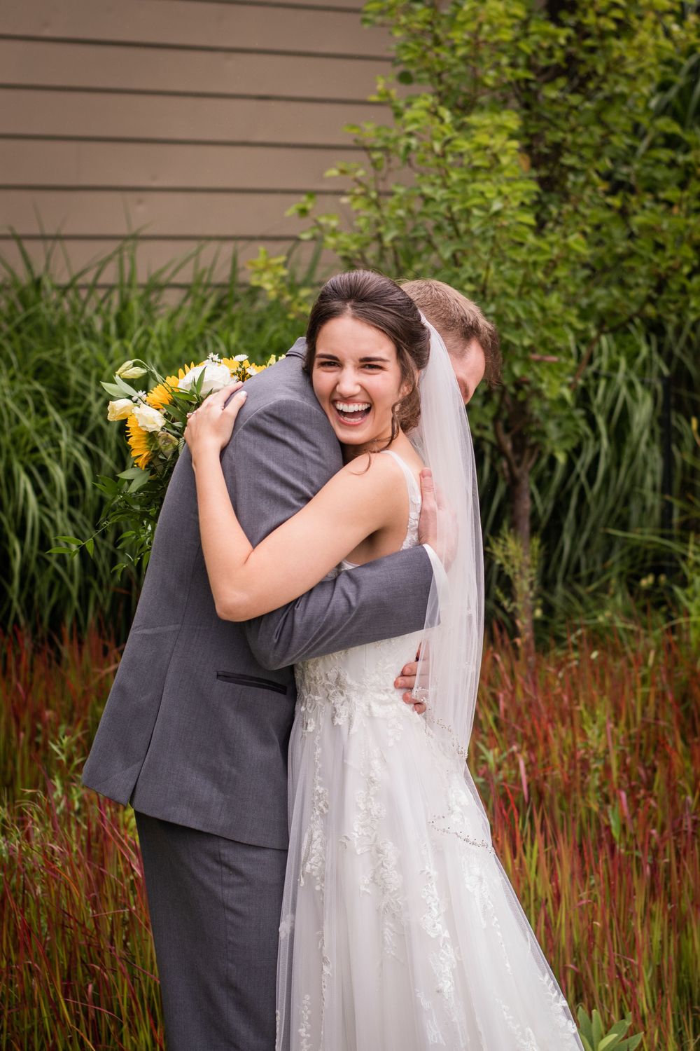 Bride and groom first look at Stratford Country Club wedding