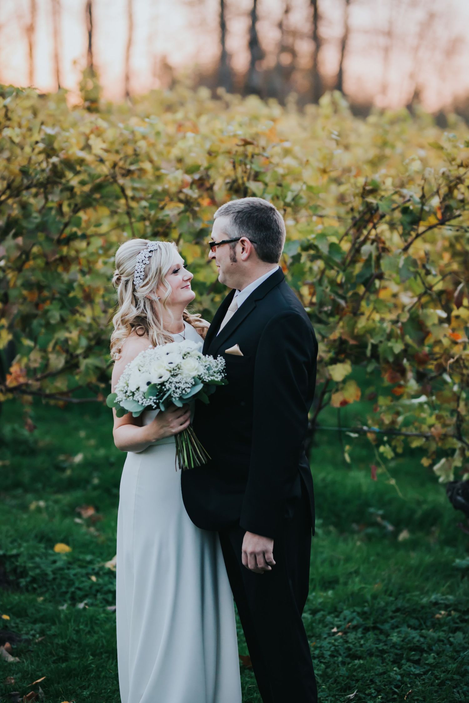 McMenamins Edgefield Winery wedding couple first look in the vineyard
