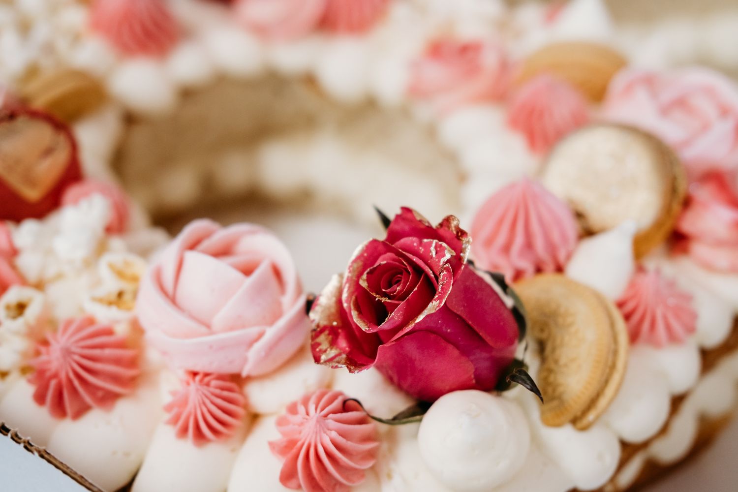 Rose on a wedding cake for a wedding reception in Fayetteville, Arkansas.