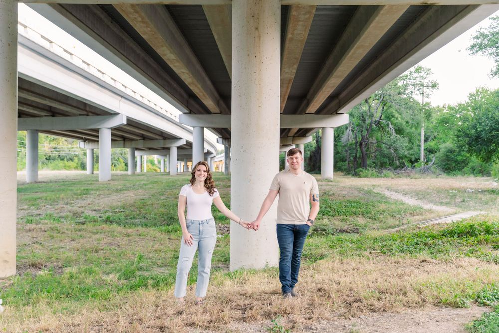 engagement portrait under overpass