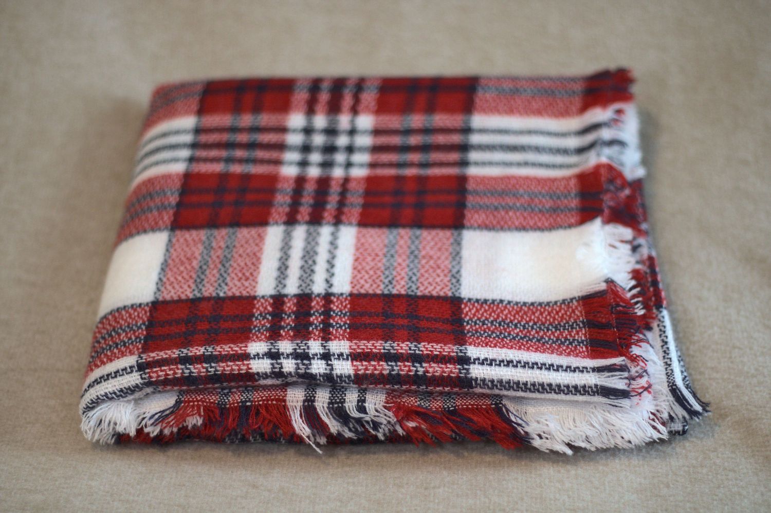 Red and White Plaid Blanket Scarf