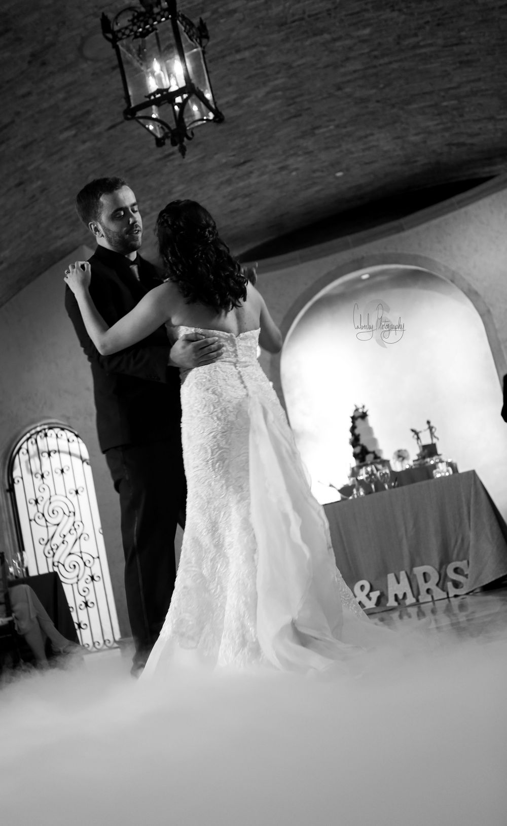 Bride and Groom Black and White First Dance Photo at The Bell Tower on 34th