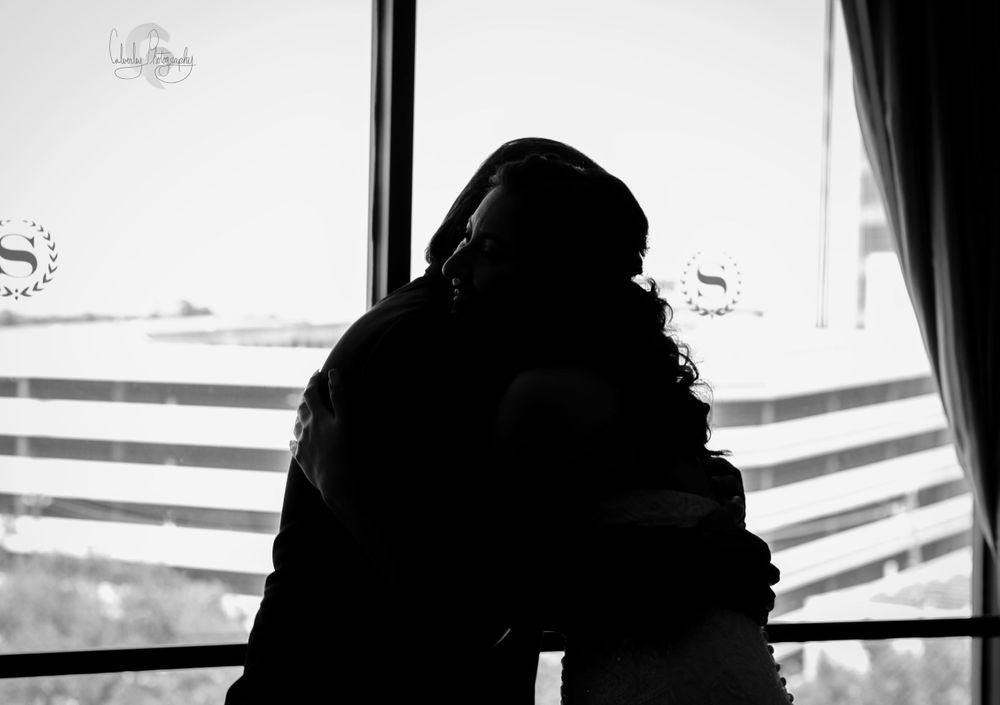 Black and White Bride and Father of the Bride Wedding Photo