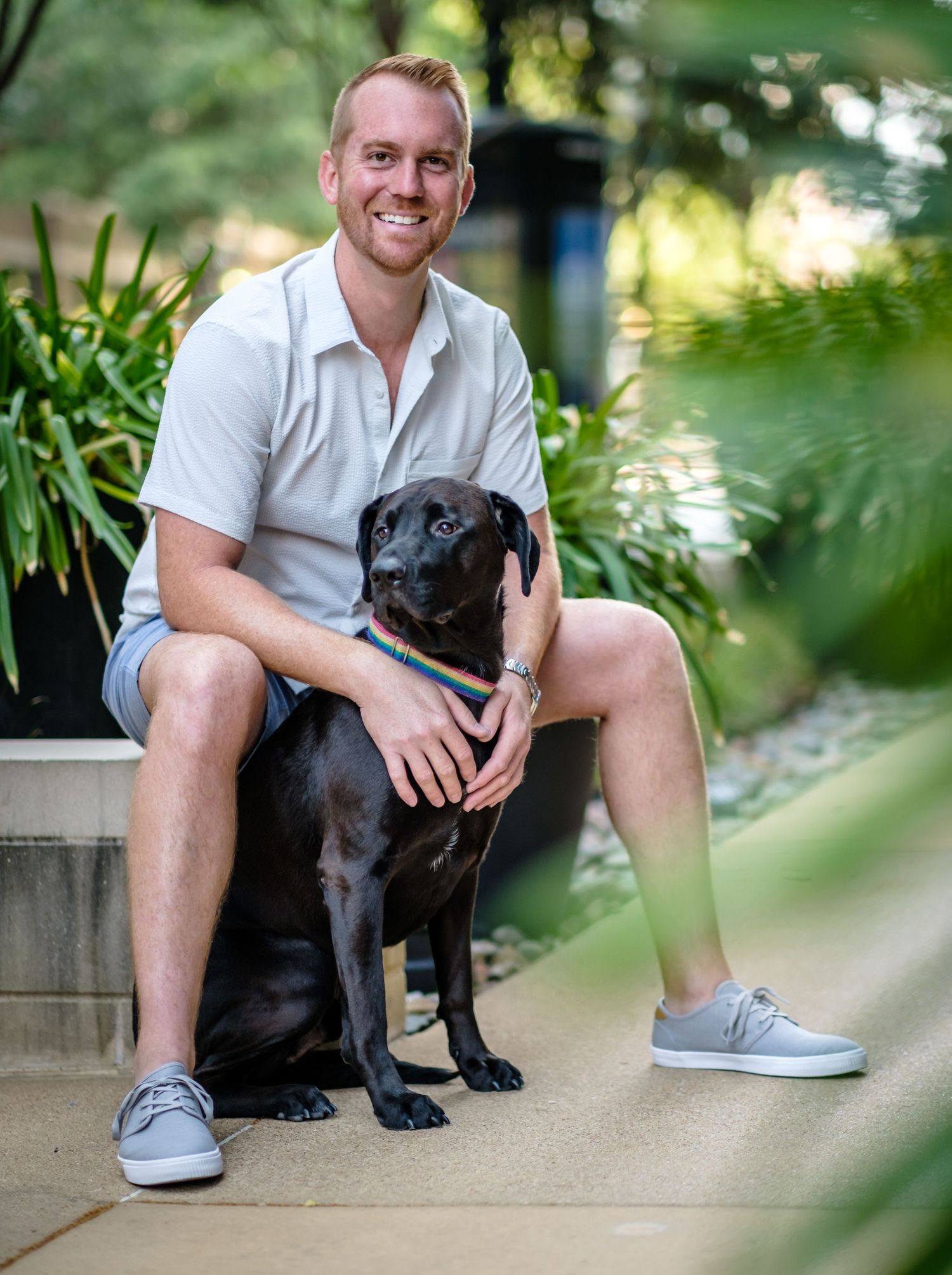 Portrait of man with dog in Dallas, Texas